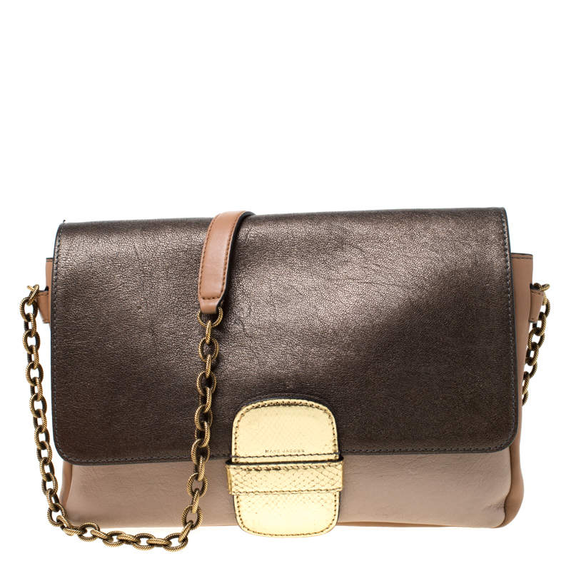 Marc Jacobs Multicolor Leather and Snakeskin Violet Flap Shoulder Bag