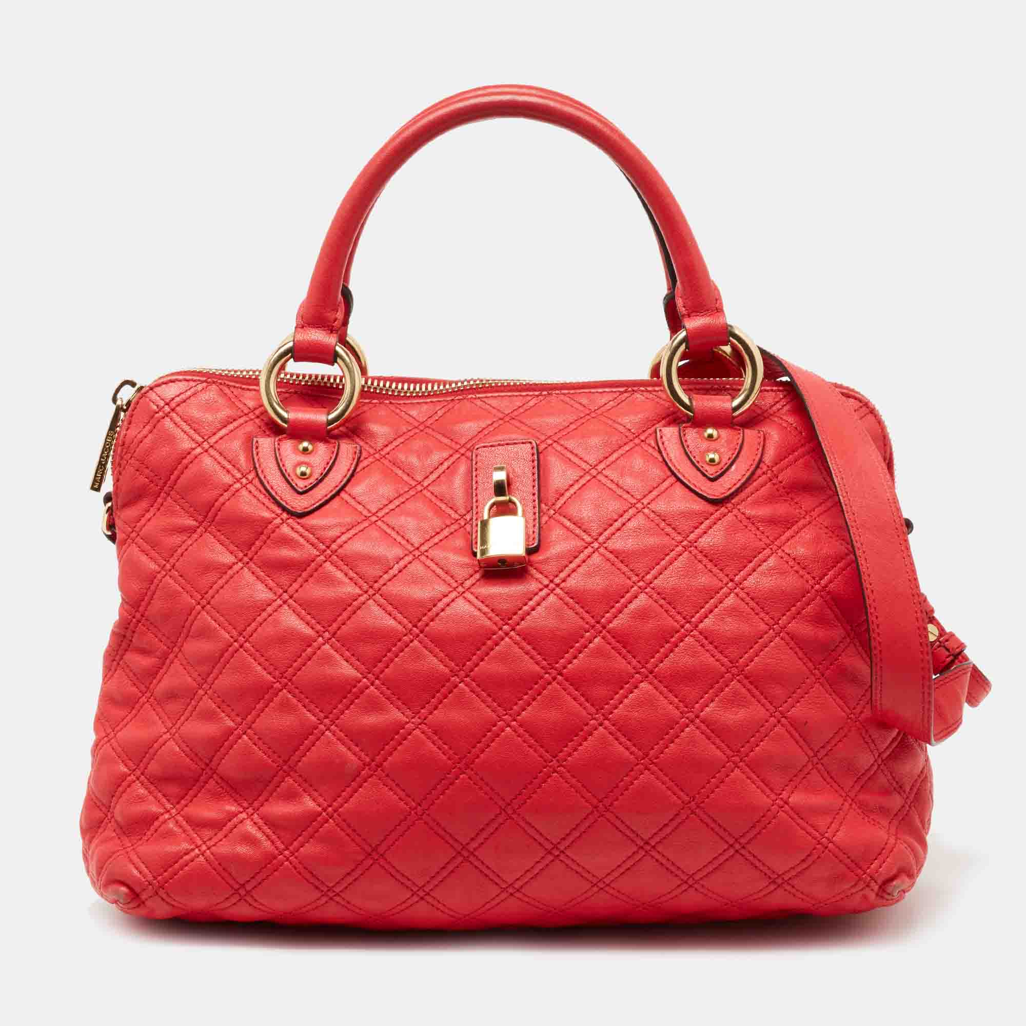 Marc Jacobs Coral Red Quilted Leather Rio Satchel