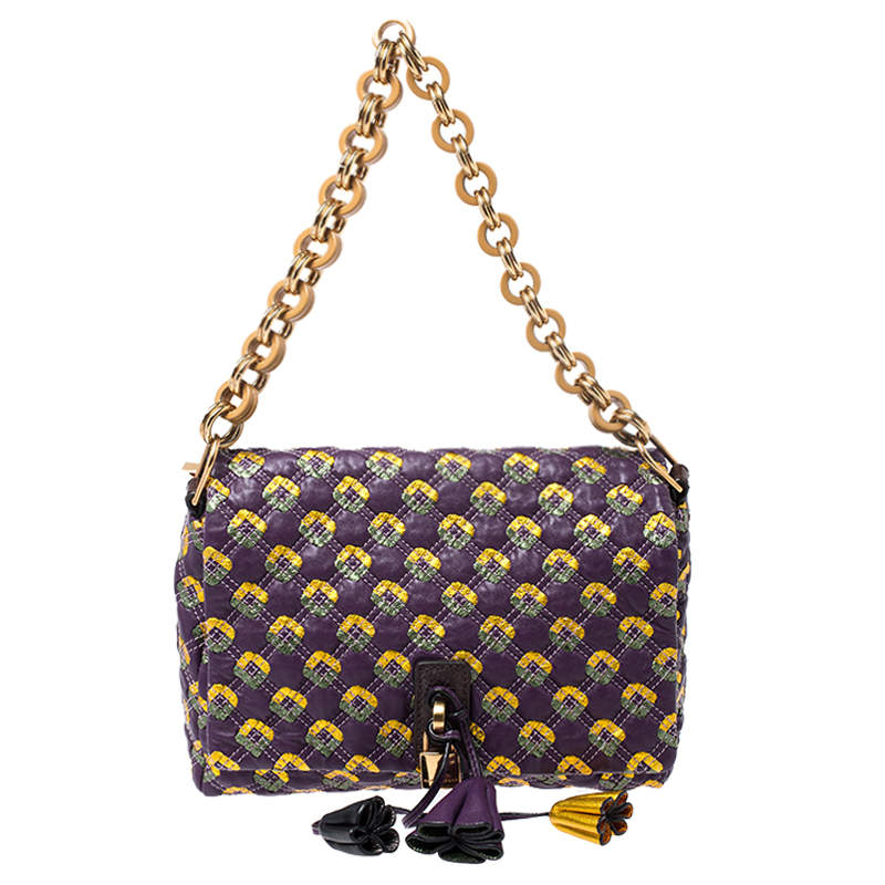 Pre Owned Marc Jacobs Purple Printed Leather Misfit Flap Shoulder Bag