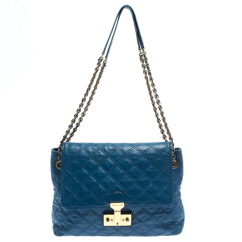 Pre Owned Marc Jacobs Blue Quilted Leather Large Baroque Single Shoulder Bag