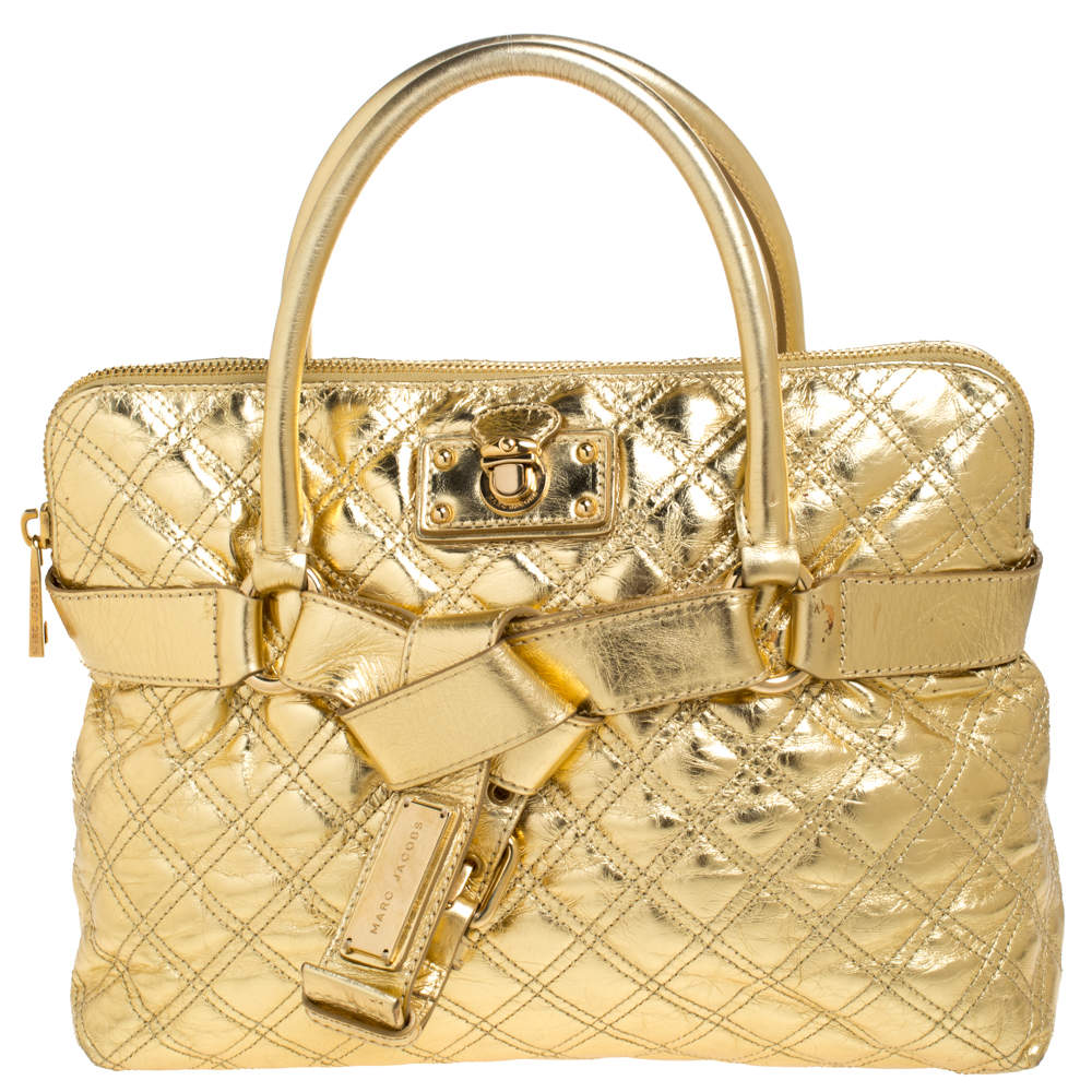 Pre Owned Marc Jacobs Gold Quilted Leather Bruna Belted Tote