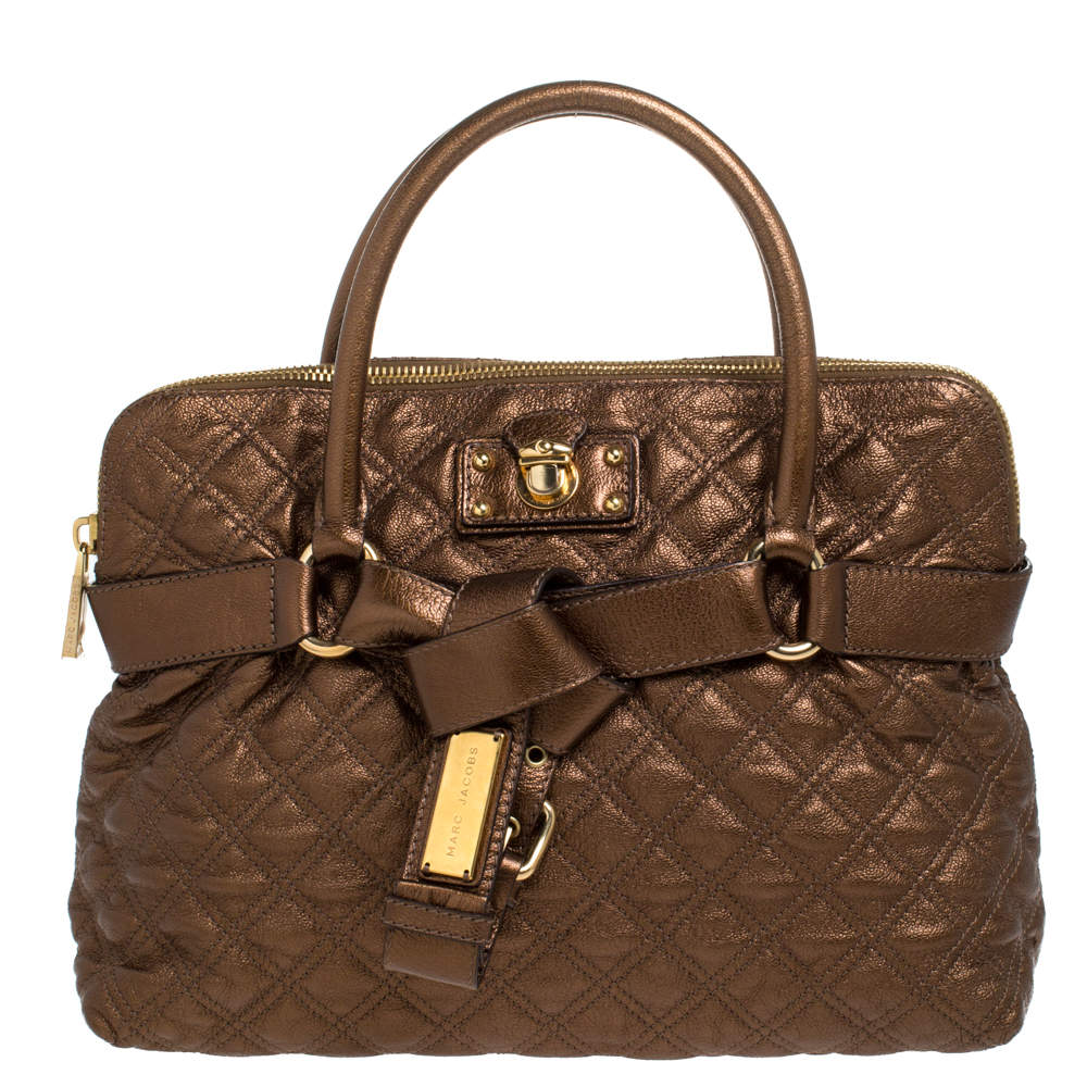 Marc Jacobs Metallic Bronze Quilted Leather Bruna Bow Satchel