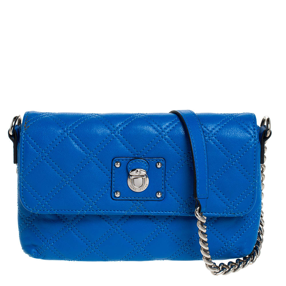Pre Owned Marc Jacobs Blue Quilted Leather Flap Crossbody Bag