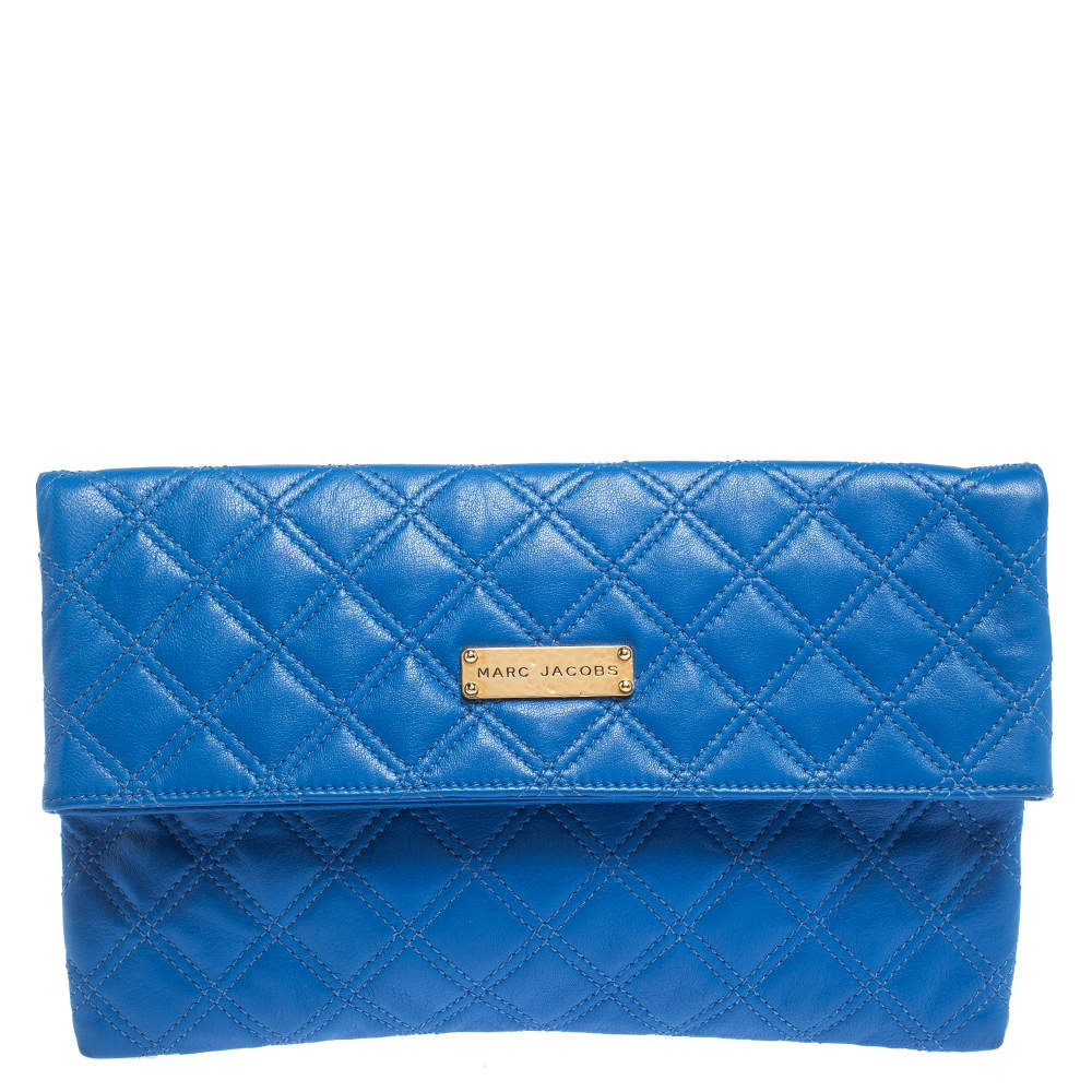 Pre Owned Marc Jacobs Blue Quilted Leather Foldover Clutch