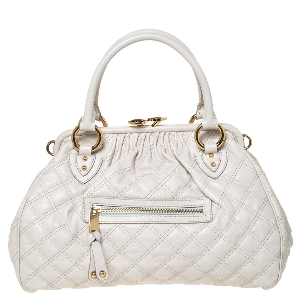 Pre Owned Marc Jacobs Ivory Quilted Leather Stam Satchel