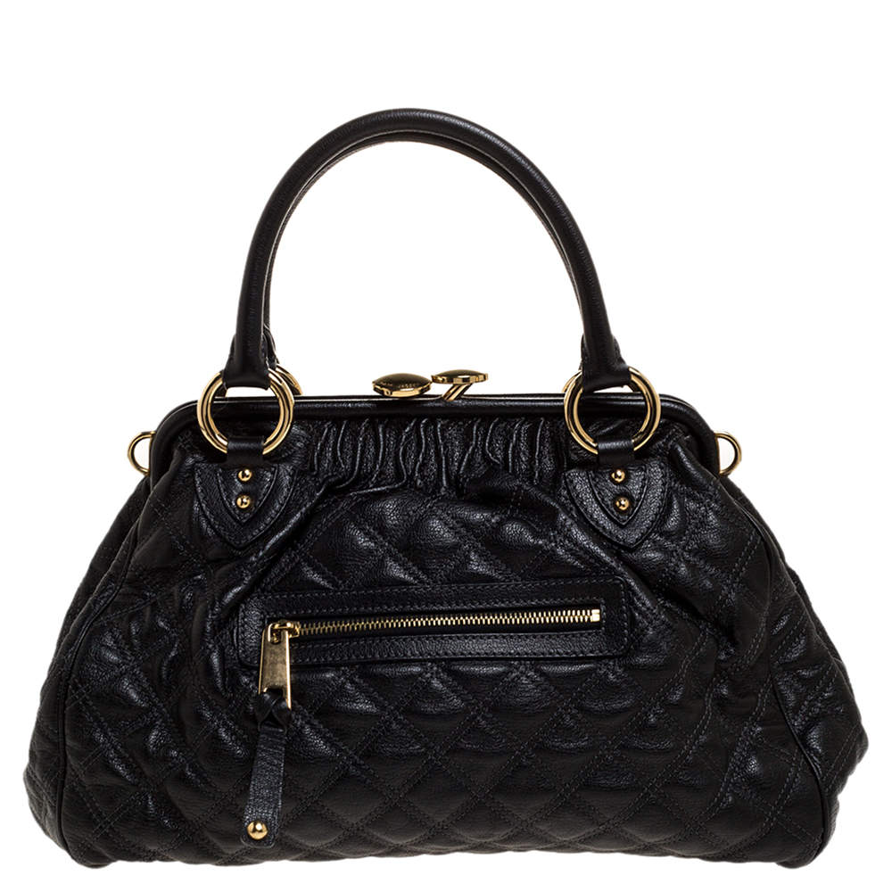 Pre Owned Marc Jacobs Black Quilted Leather Stam Satchel