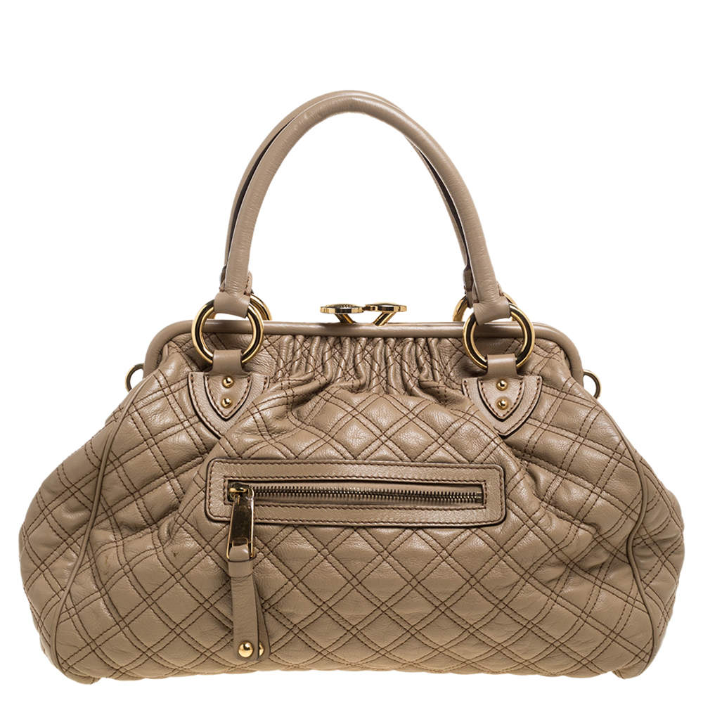 Marc Jacobs Beige Quilted Leather Stam Satchel