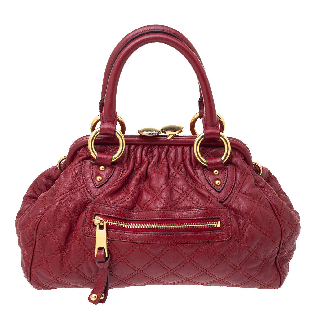 Pre Owned Marc Jacobs Red Quilted Leather Stam Satchel