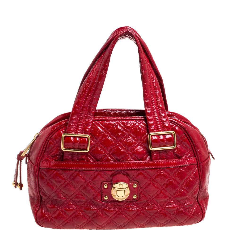 Marc Jacobs Red Quilted Patent Leather Pushlock Satchel