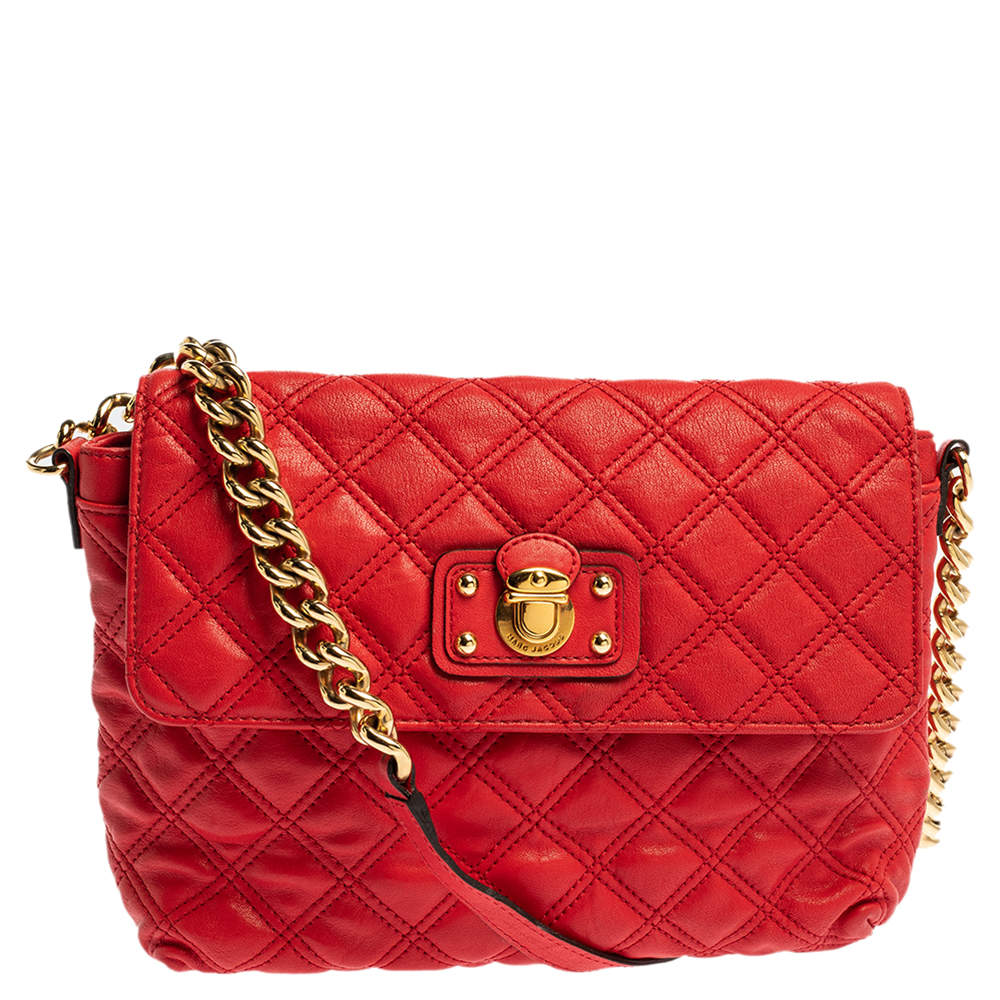 Marc Jacobs Red Quilted Leather Flap Shoulder Bag