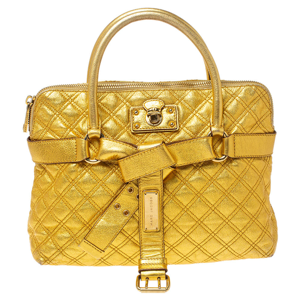 Pre Owned Marc Jacobs Gold Quilted Leather Alina Satchel