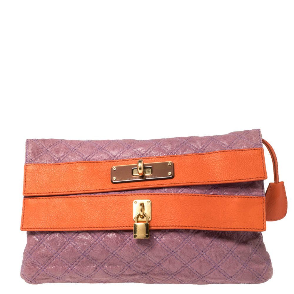 Pre Owned Marc Jacobs Purple/Orange Quilted Leather Oversized Clutch