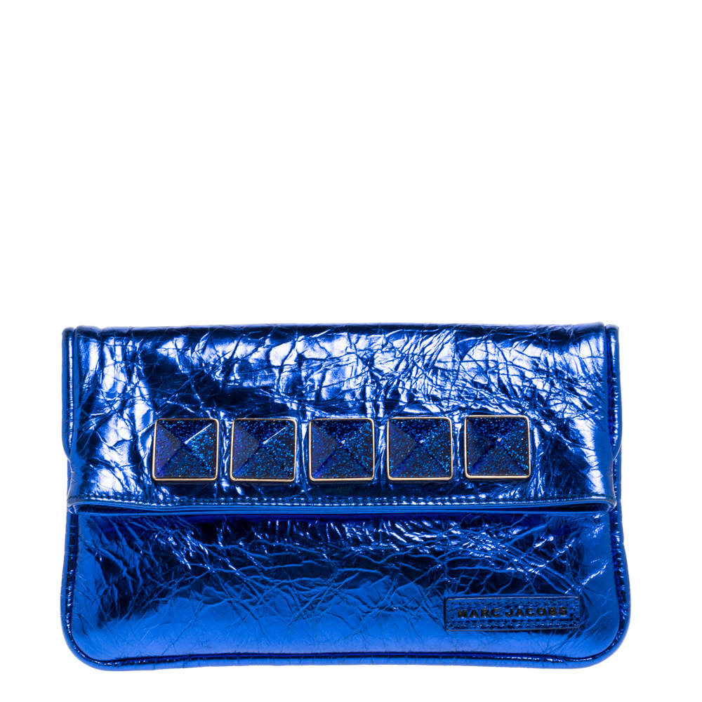 Marc Jacobs Metallic Blue Crinkled Patent Leather Fergie Clutch