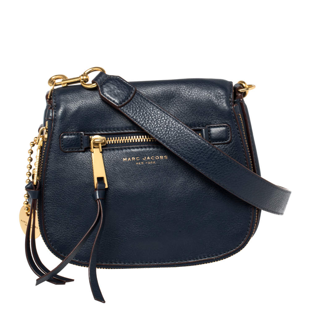 Pre Owned Marc Jacobs Navy Blue Leather Small Recruit Saddle Shoulder Bag