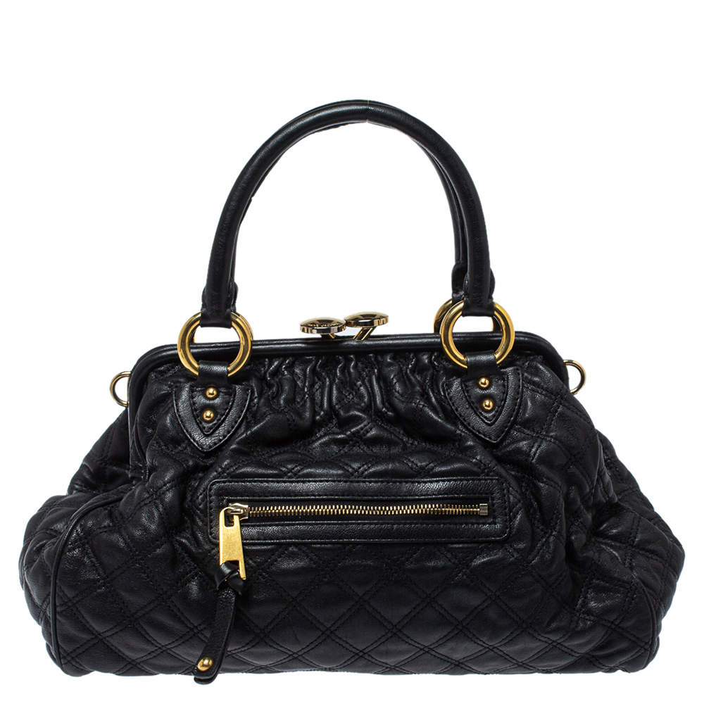 Pre Owned Marc Jacobs Black Quilted Leather Stam Satchel