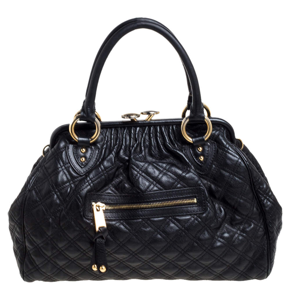 Pre Owned Marc Jacobs Black Quilted Leather Stam Satchel