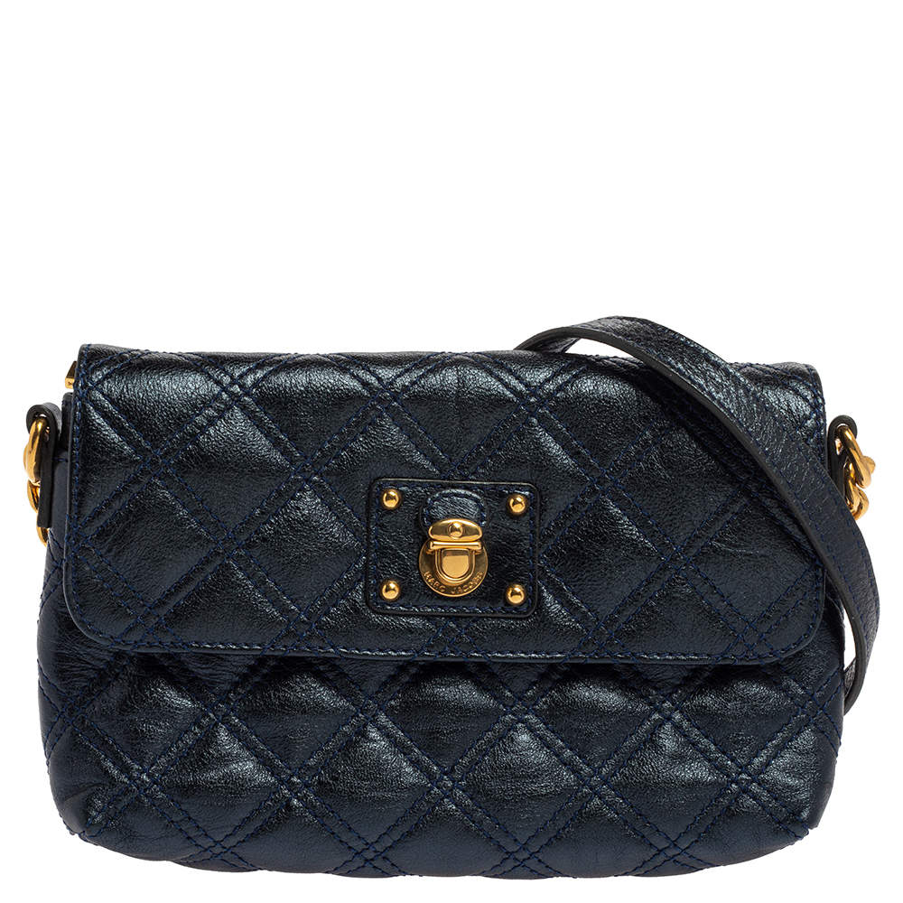 مملوكة مسبقًا Marc Jacobs Metallic Blue Quilted Leather Flap Shoulder Bag
