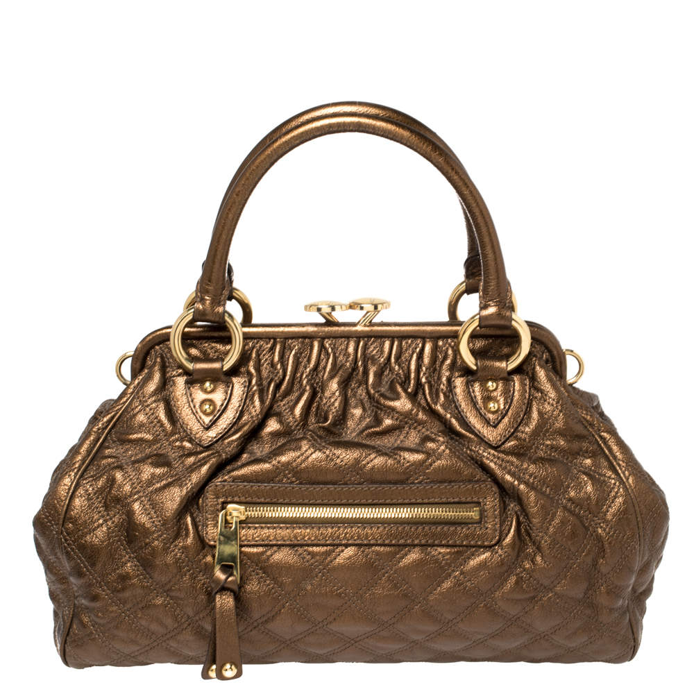 Pre Owned Marc Jacobs Metallic Brown Quilted Leather Stam Satchel