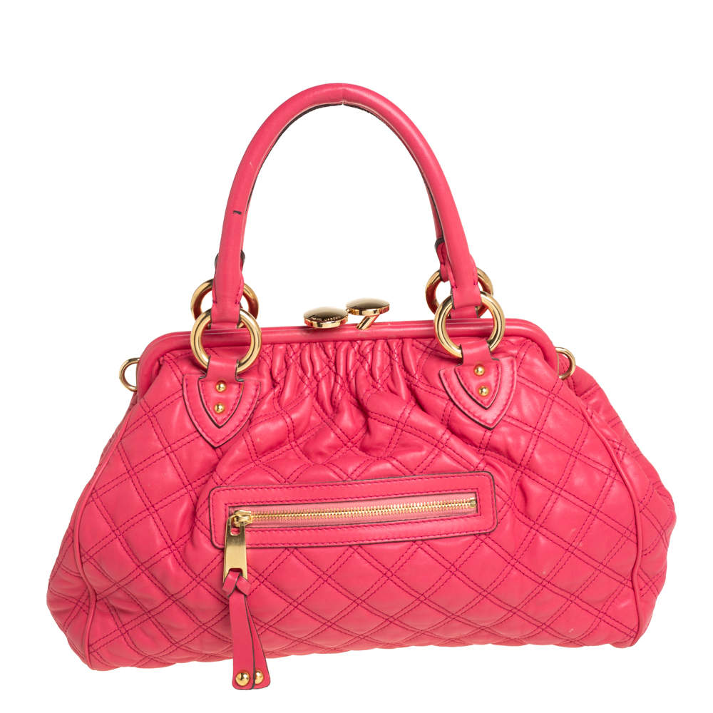 Pre Owned Marc Jacobs Fuchsia Quilted Leather Stam Satchel