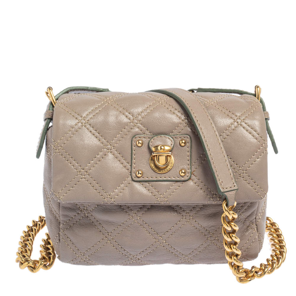 Pre Owned Marc Jacobs Taupe Quilted Leather Crossbody Bag