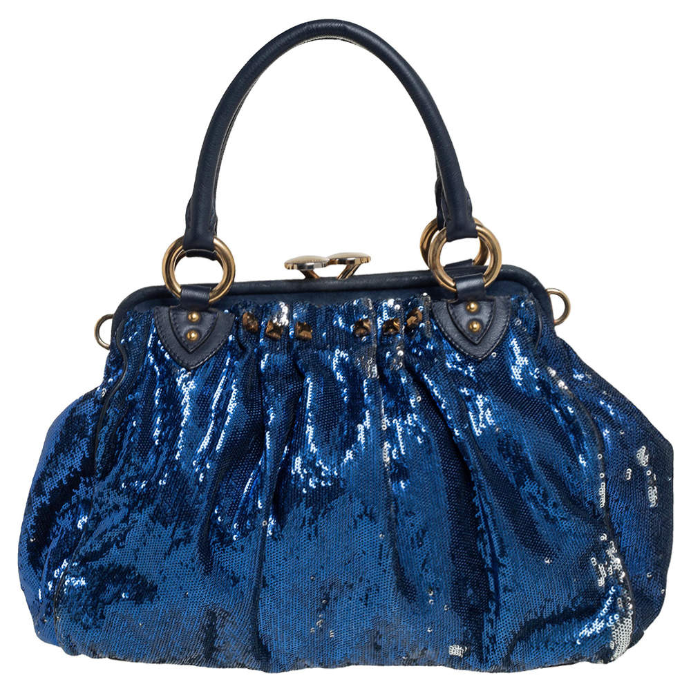 Pre Owned Marc Jacobs Blue Sequin and Suede New York Rocker Stam Satchel 
