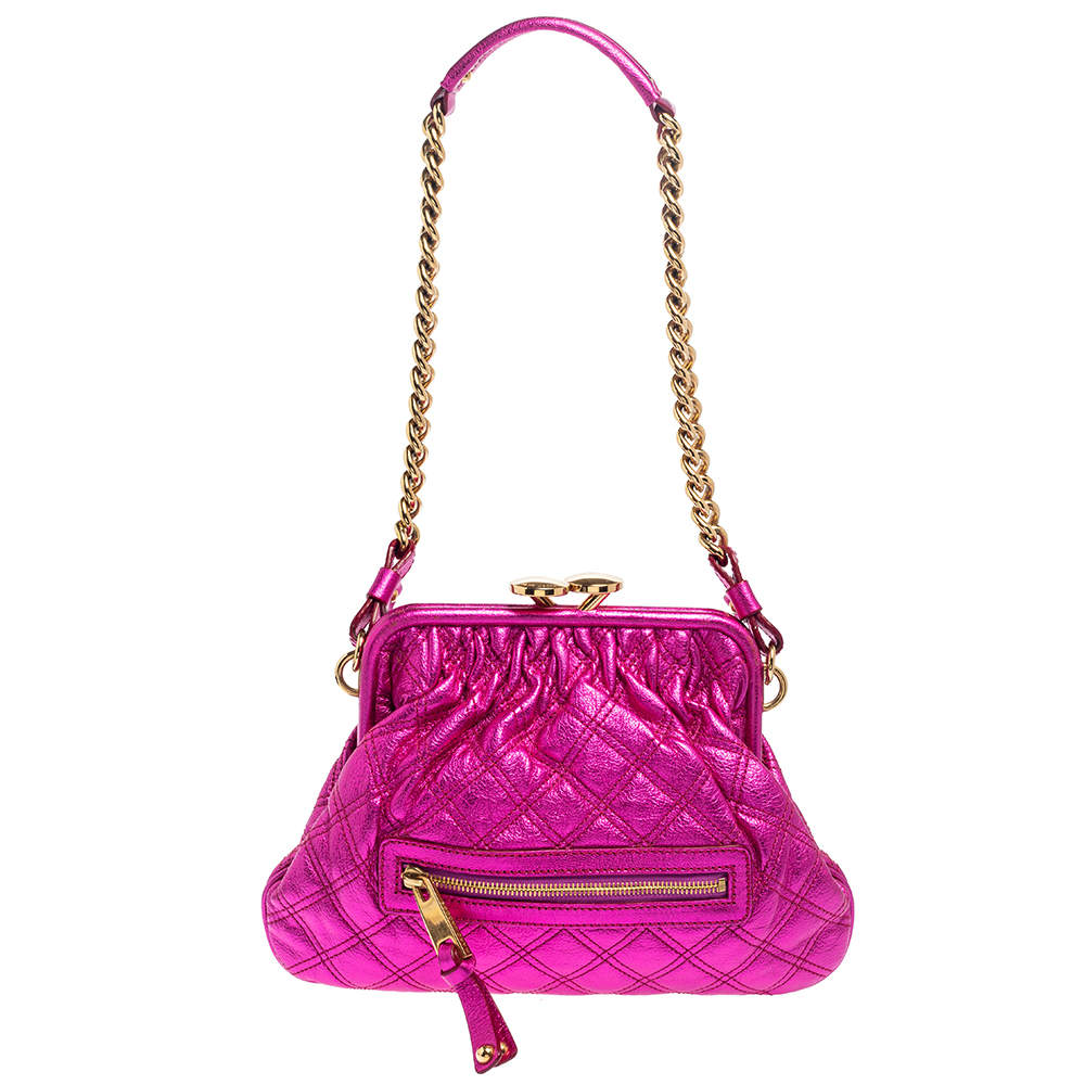 Pre Owned Marc Jacobs Metallic Fuchsia Quilted Leather Little Stam Shoulder Bag