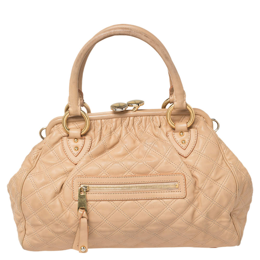 Pre Owned Marc Jacobs Peach Quilted Leather Stam Satchel