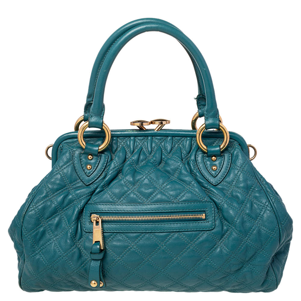 Marc Jacobs Teal Blue Quilted Leather Stam Satchel