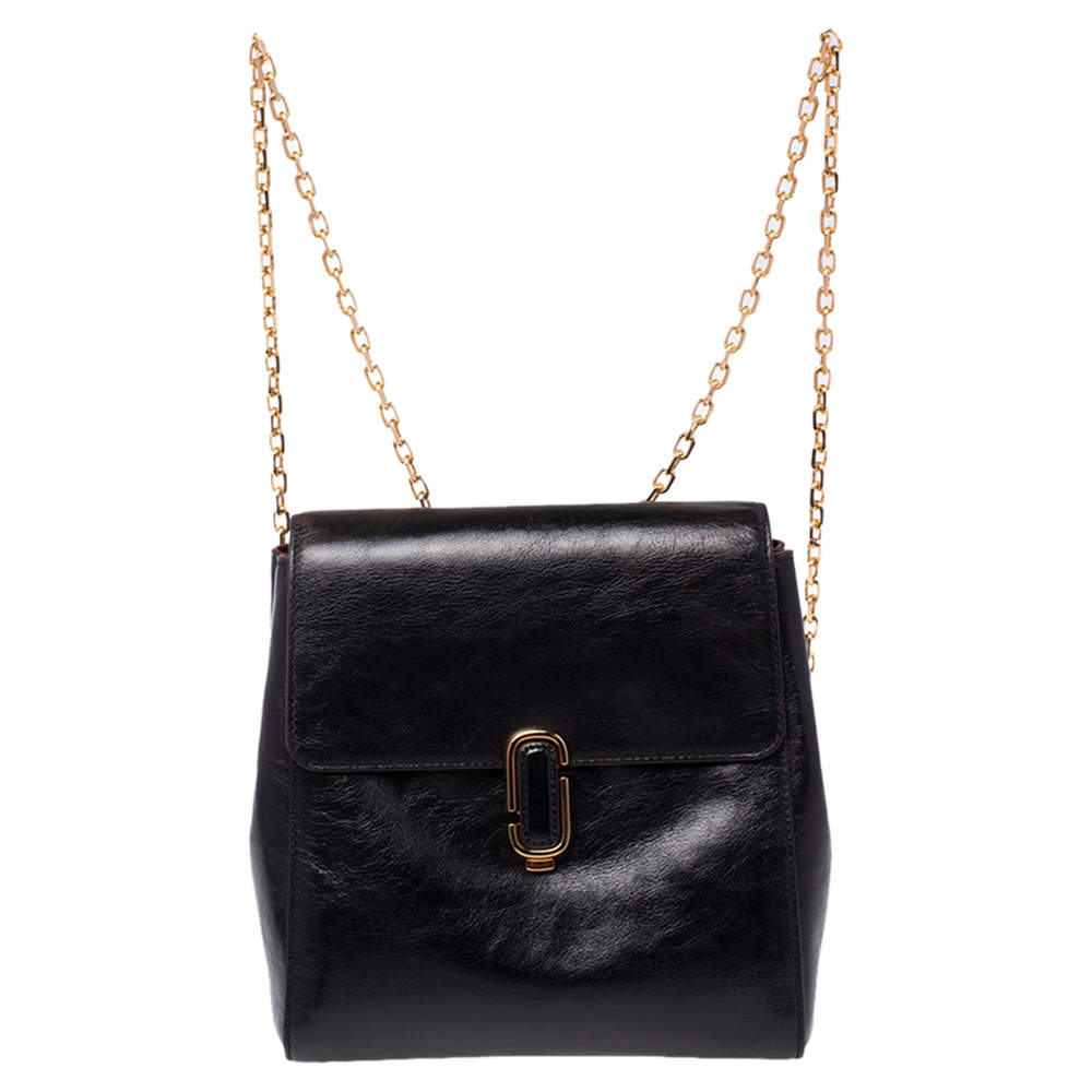 Pre Owned Marc Jacobs Black Patent Leather Chain Strap Backpack