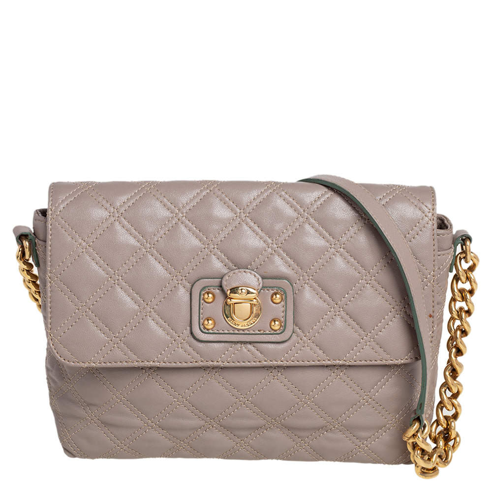 Pre Owned Marc Jacobs Beige Quilted Leather The Large Single Flap Shoulder Bag