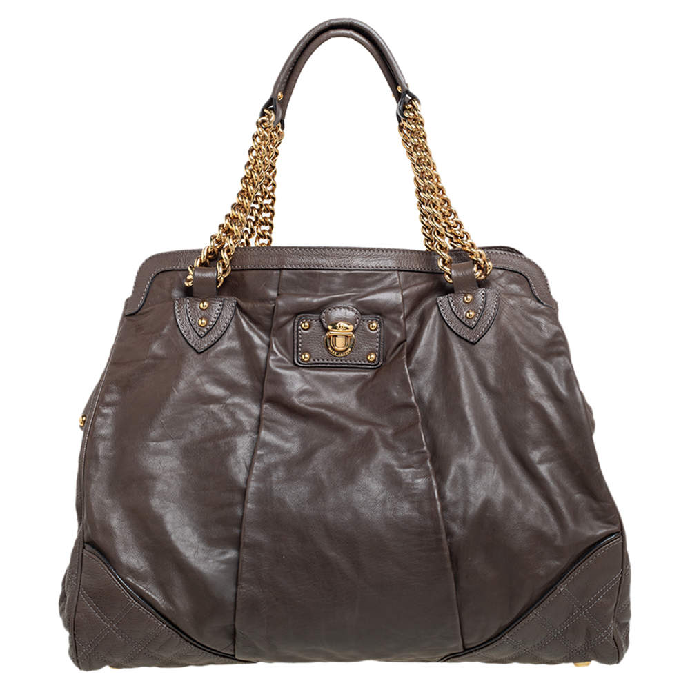 Pre Owned Marc Jacobs Grey Quilted Leather Alyona Satchel