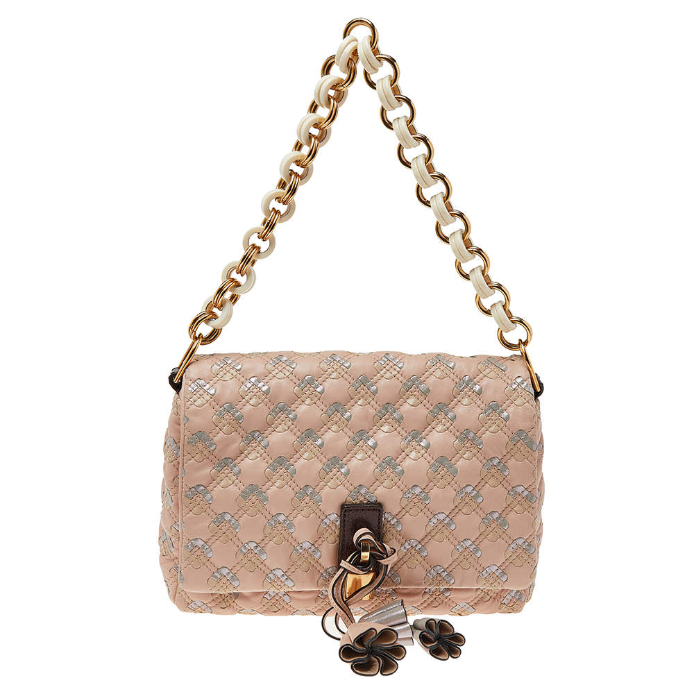 Pre Owned Marc Jacobs Pink Leather Lock Flap Chain Bag