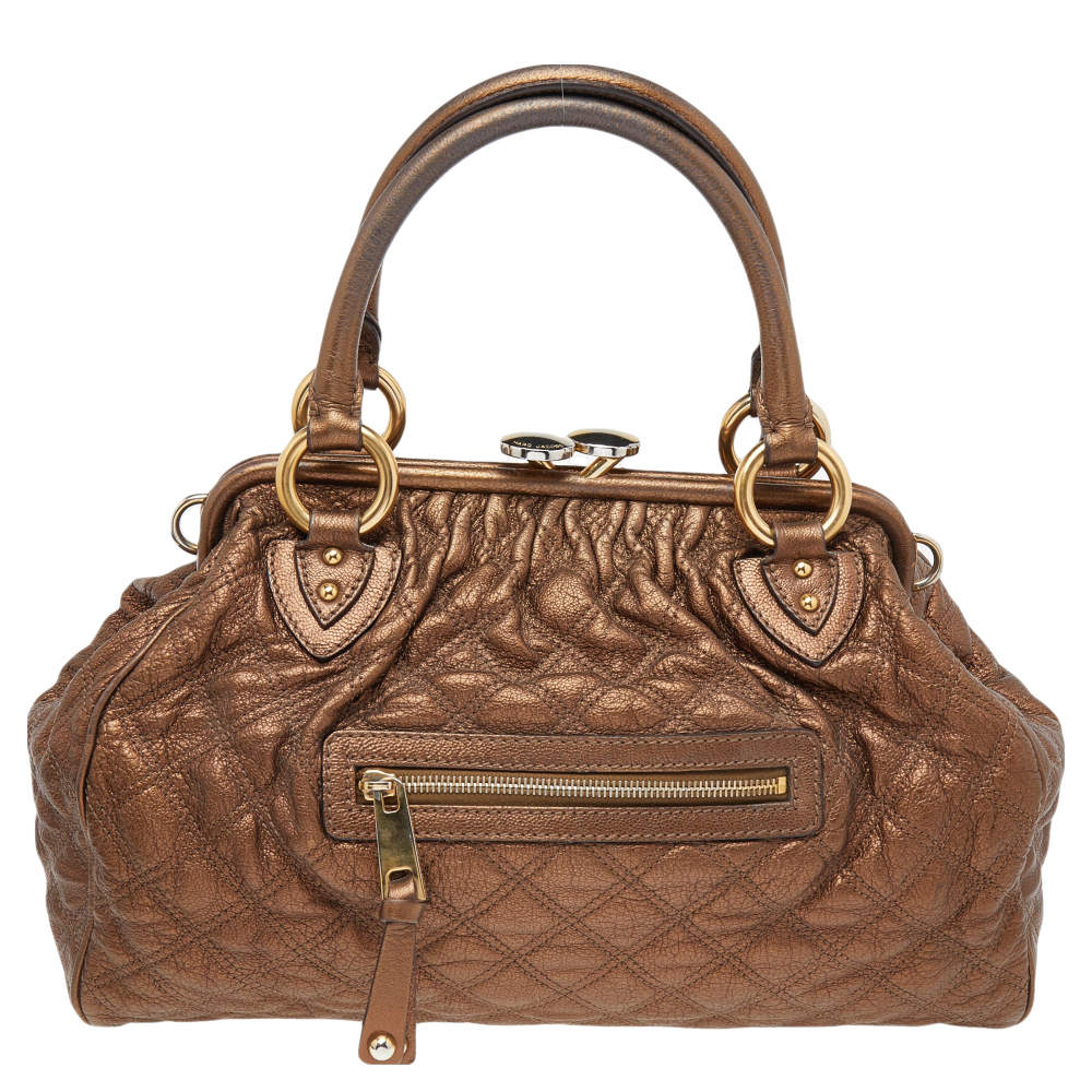 Pre Owned Marc Jacobs Metallic Brown Quilted Leather Stam Satchel