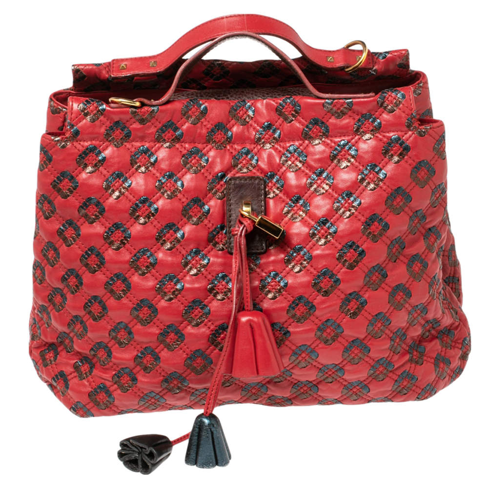 Pre Owned Marc Jacobs Red/Metallic Quilted Leather Memphis Robert Jena Shoulder Bag