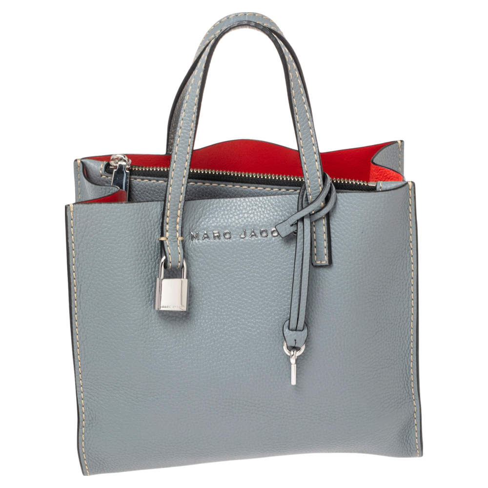 Pre Owned Marc Jacobs Stone Blue Soft Leather Mini Grind Tote
