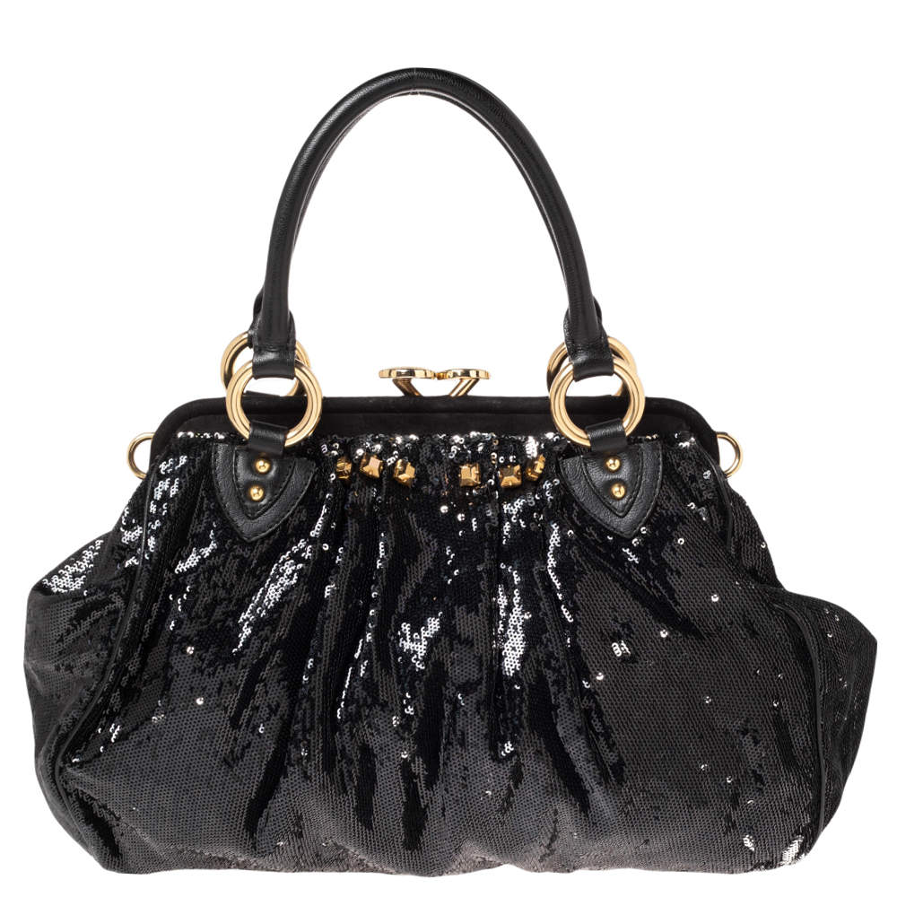 Pre Owned Marc Jacobs Blue/Black Sequin,Suede and Leather New York Rocker Stam Satchel