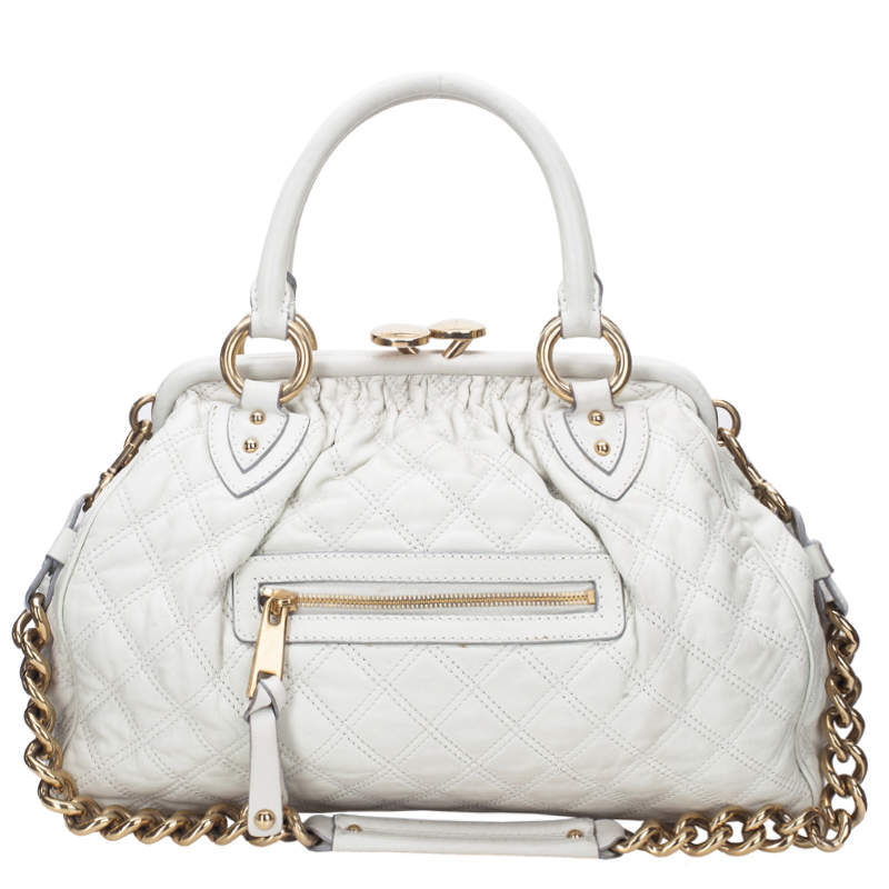 Pre Owned Marc Jacobs Ivory Quilted Leather Stam Satchel