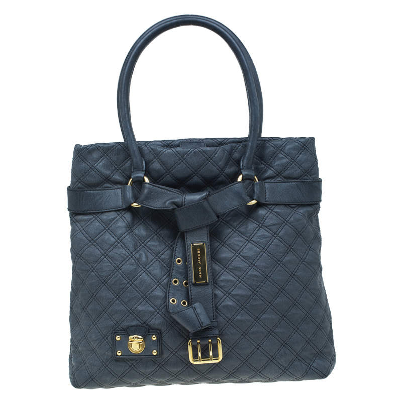 Pre Owned Marc Jacobs Dark Grey Quilted Leather Casey Double Stitch Tote
