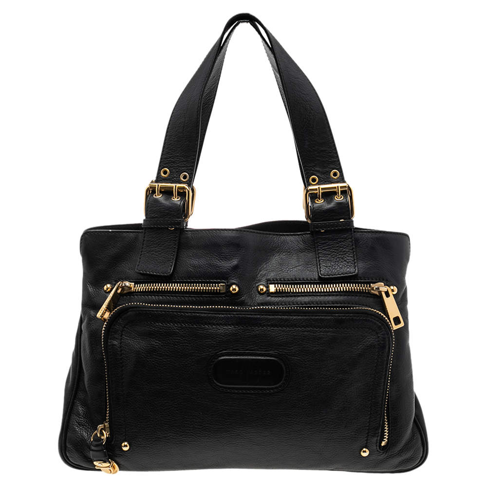 Pre Owned Marc Jacobs Black Leather Front Pocket Tote