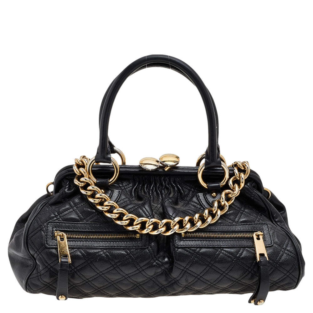 Pre Owned Marc Jacobs Black Quilted Leather Stam Satchel