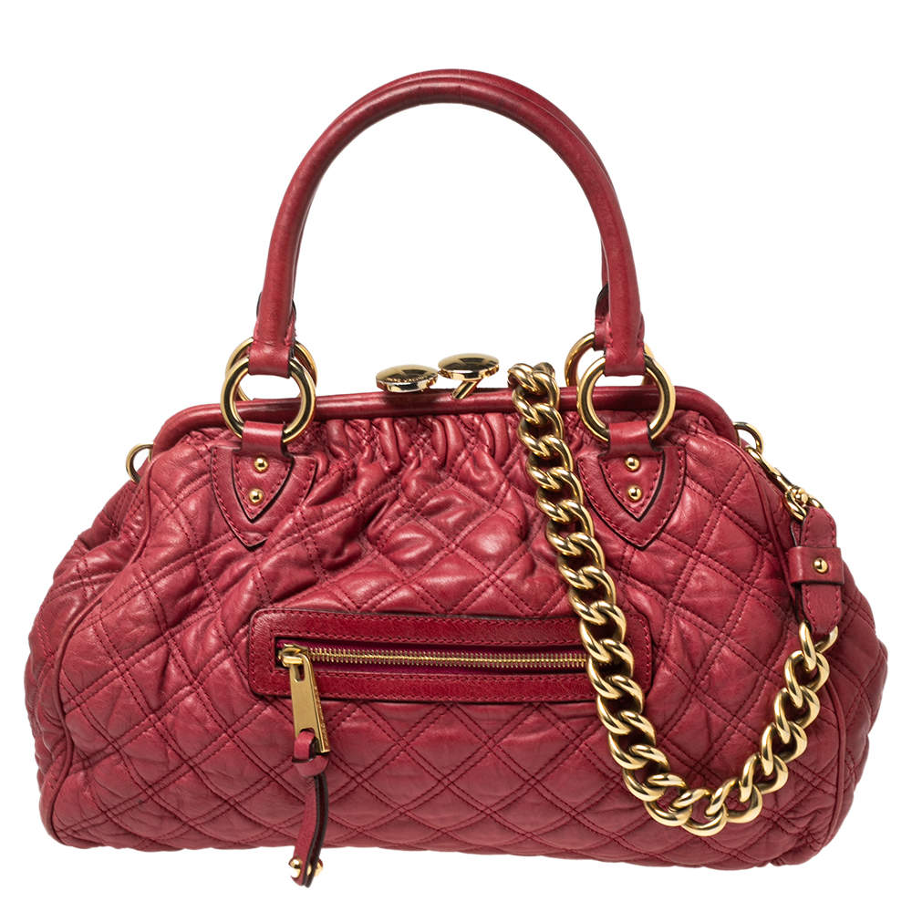 Pre Owned Marc Jacobs Pink Quilted Leather Stam Satchel