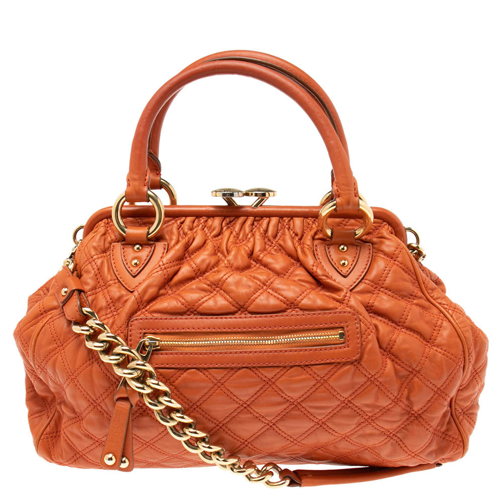 Pre Owned Marc Jacobs Orange Quilted Leather Stam Satchel