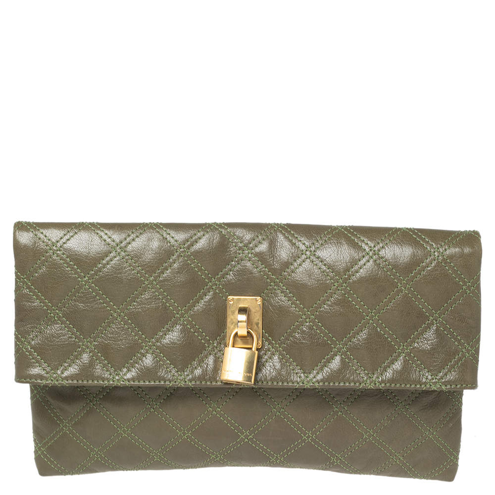 Pre Owned Marc Jacobs Olive Green Quilted Leather Eugenie Clutch
