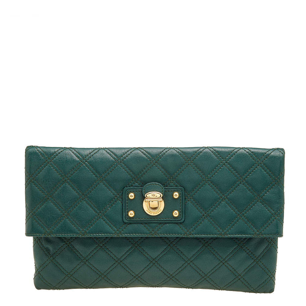 Pre Owned Marc Jacobs Green Quilted Leather Eugenie Clutch