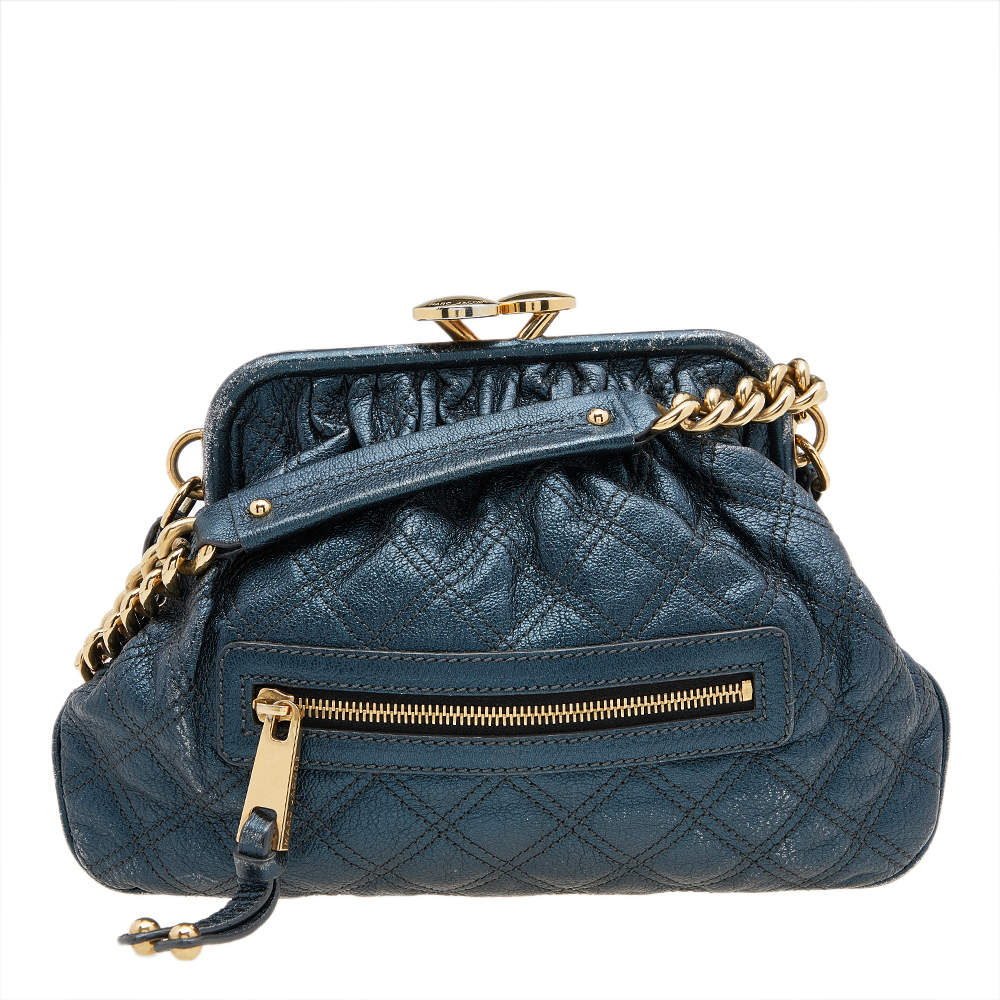 Pre Owned Marc Jacobs Metallic Blue Quilted Leather Little Stam Shoulder Bag
