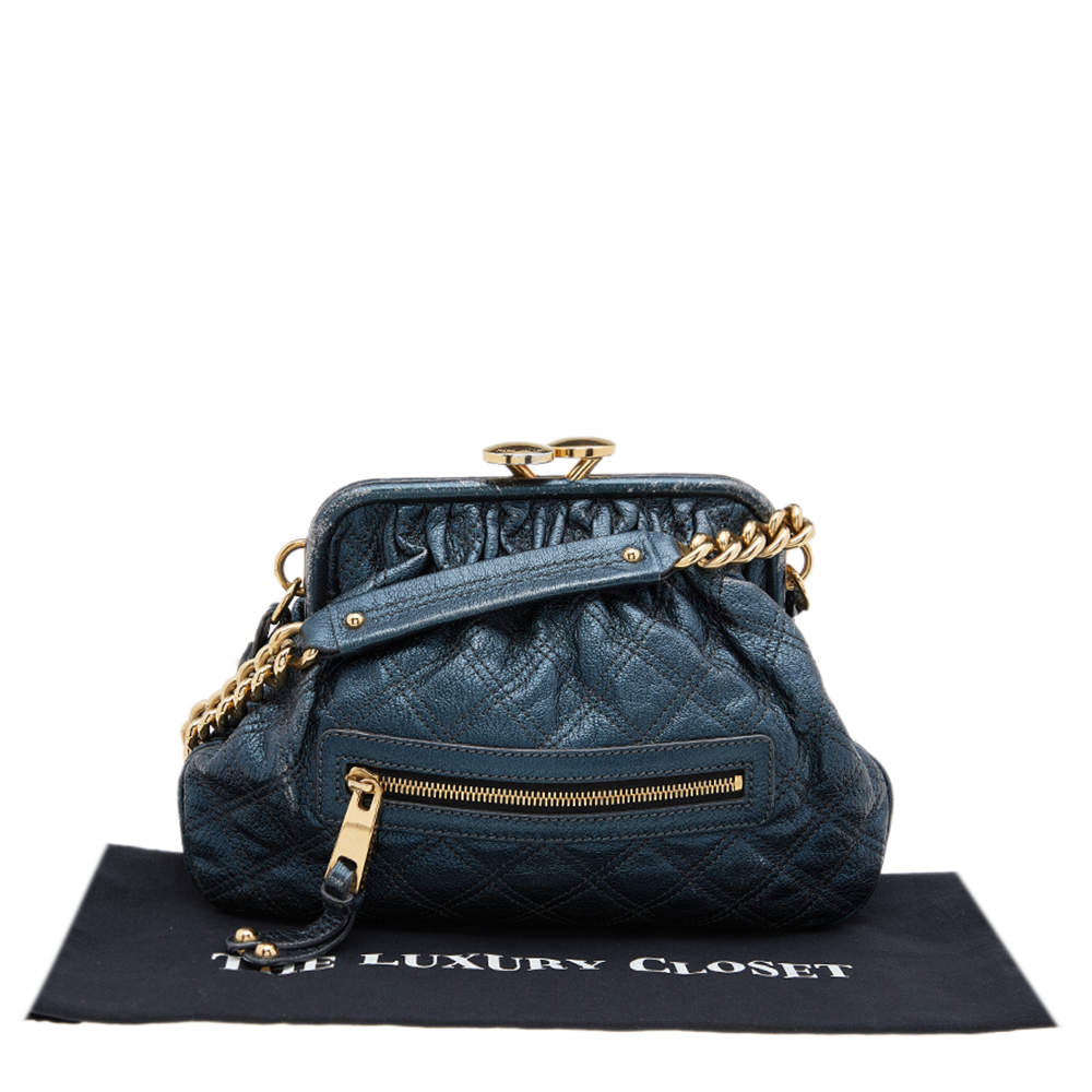 MARC JACOBS Quilted Leather Stam Petrol Blue 22047