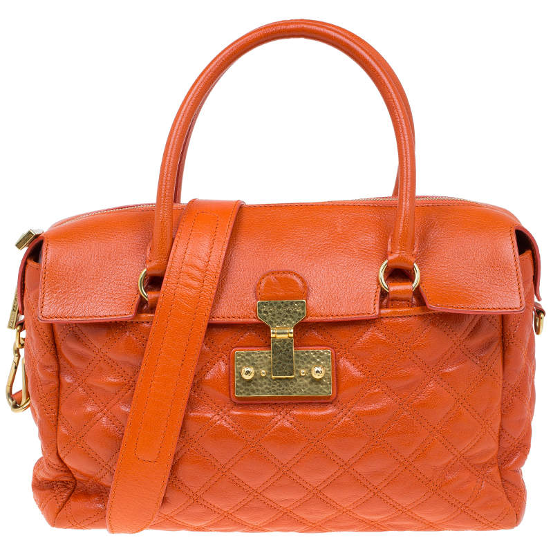 Pre Owned Marc Jacobs Orange Quilted Leather Rudi Satchel