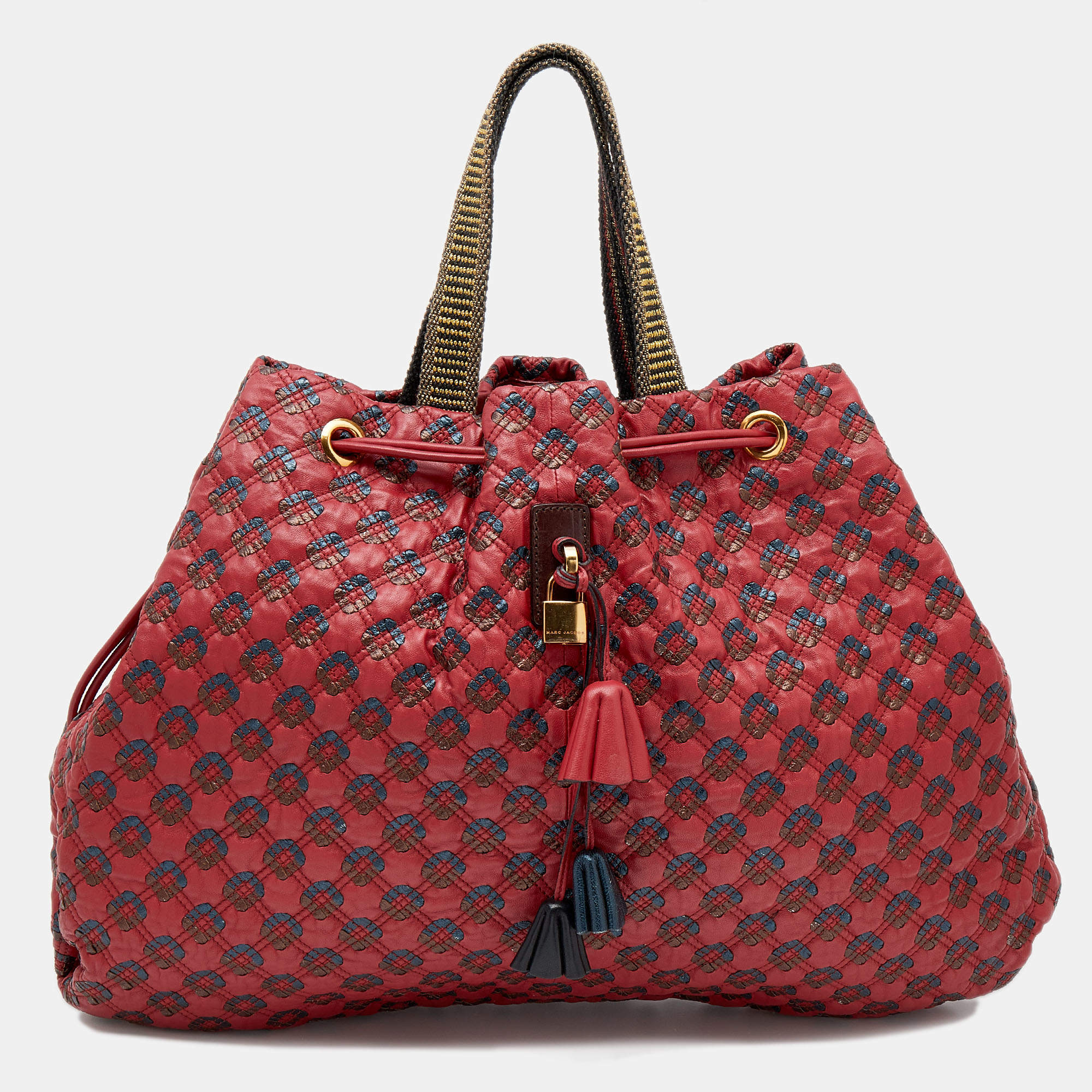 Pre Owned Marc Jacobs Red/Brown Leather Memphis Drawstring Tote