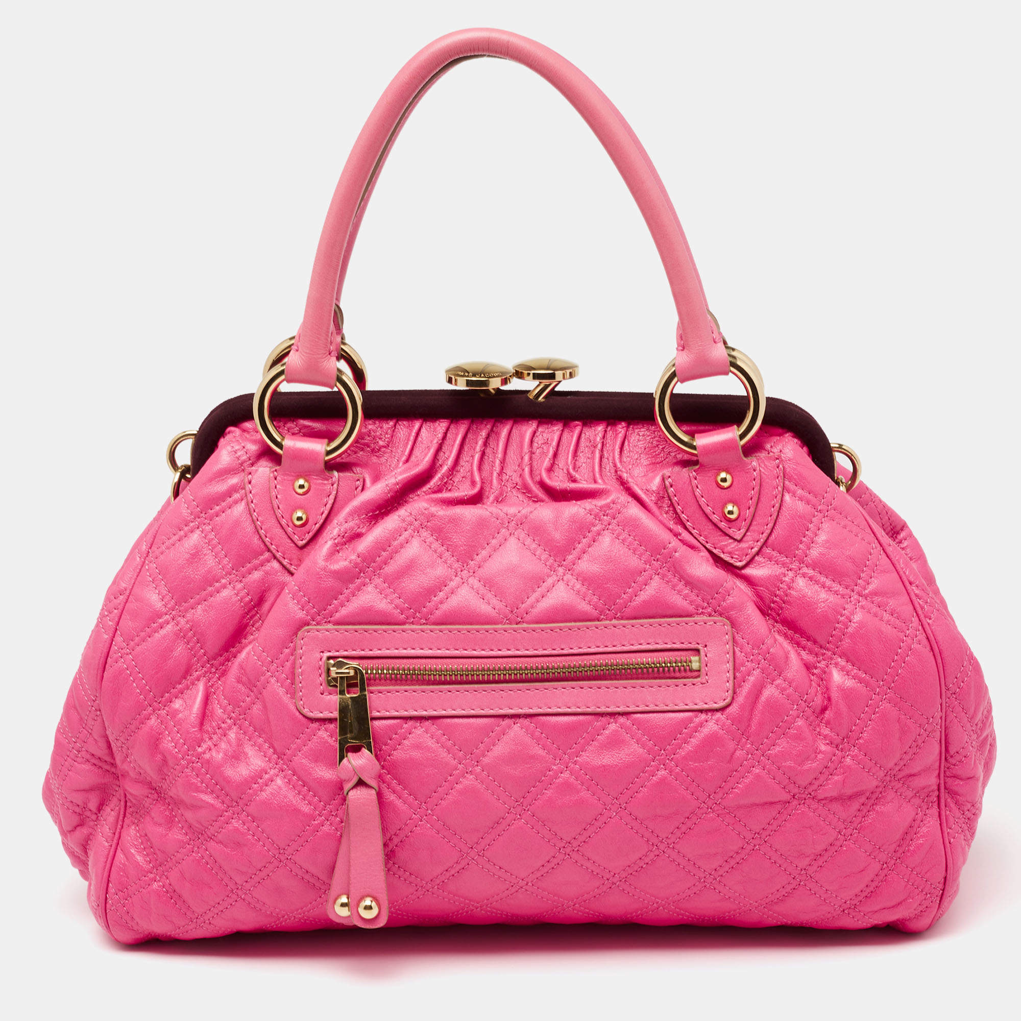 Pre Owned Marc Jacobs Pink Quilted Leather Stam Satchel