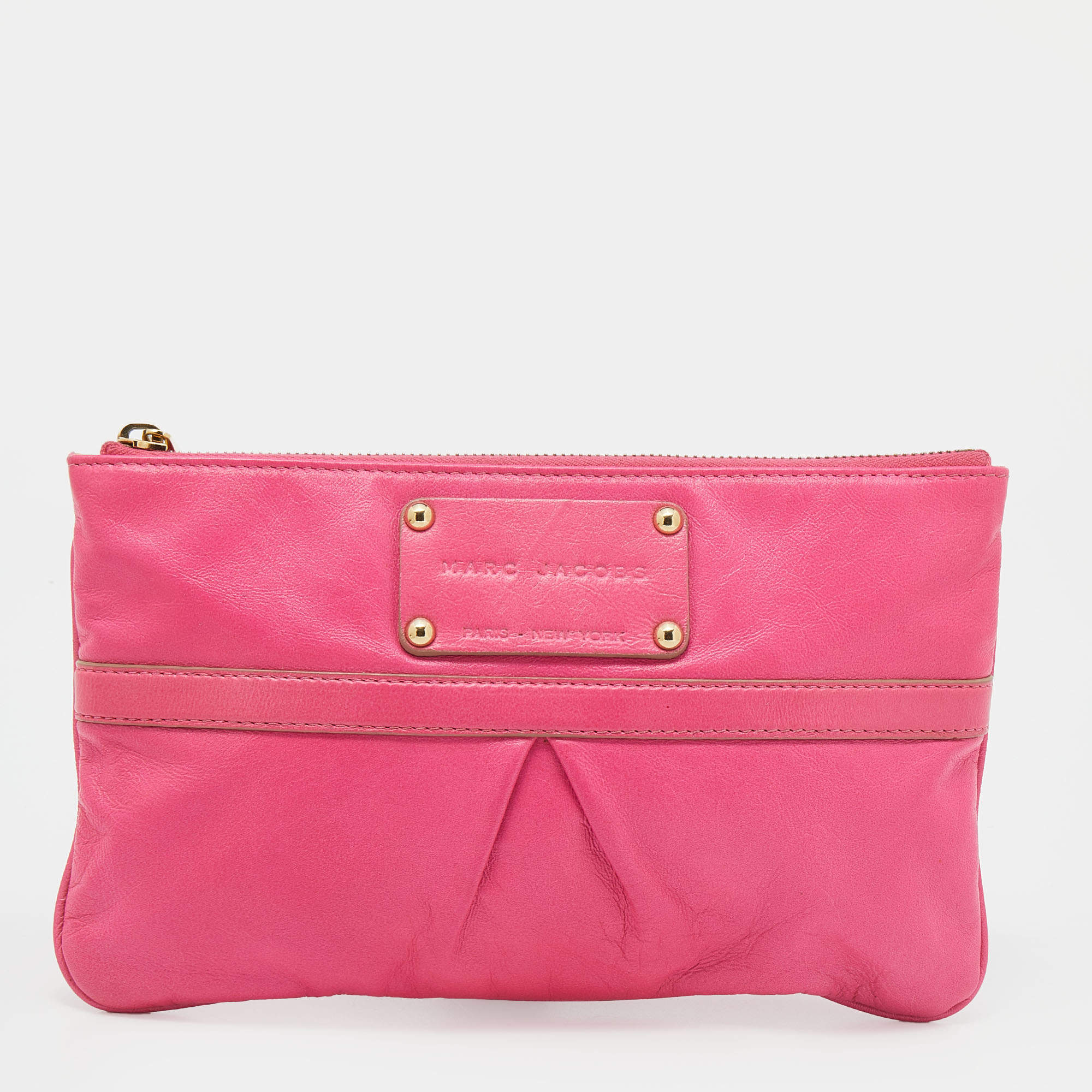 Pre Owned Marc Jacobs Pink Leather Top Zip Clutch
